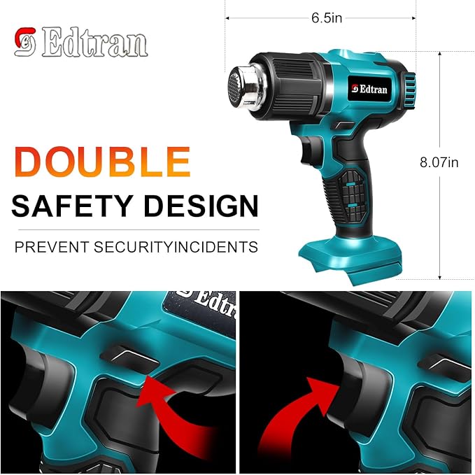 Cordless Heat Gun for Makita 18v Battery, 350W 122℉-1022℉ Fast Heating Soldering Hot Air Gun with LCD Digital Display for Shrink Tubing, PVC Wrap, Crafts, Car Wiring (No Battery)