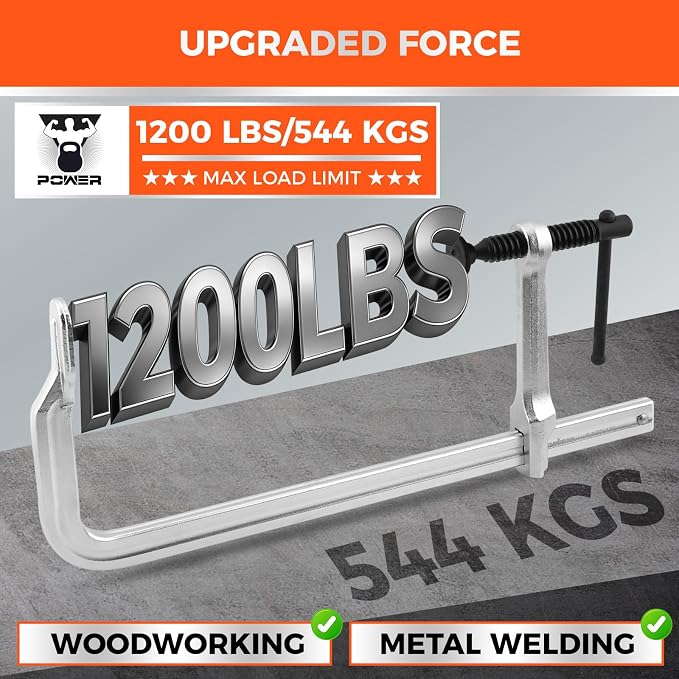 HORUSDY 4PCS Heavy-Duty Bar Clamps, 12-Inch F Bar Clamps with 1200LBS Strong Clamping Force, Drop-Forged Steel Frame, Smooth Adjustment for Woodworking, Metalworking, Welding, DIY, and Garage Projects