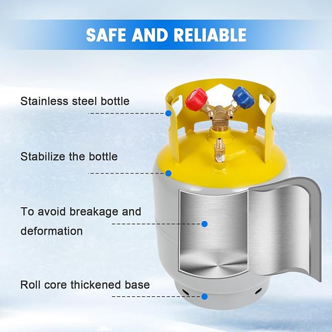 30 LB Refrigerant Recovery Tank for R12, R22, R134A, R410A Refrigerant with 1/4 SAE Y-Valve Liquid/Vapor Reclaim Tank AC Freon Recovery Tank Refrigerant Recovery Cylinder Tank Reusable