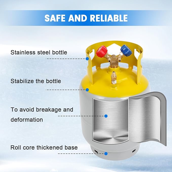 50 LB Refrigerant Recovery Tank for R12, R22, R134A, R410A Refrigerant with 1/4 SAE Y-Valve Liquid/Vapor Reclaim Tank AC Freon Recovery Tank Refrigerant Recovery Cylinder Tank Reusable