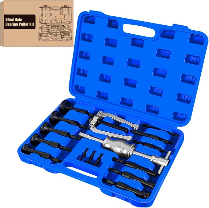 GOOACC 16pcs Blind Hole Bearing Puller Kit, Slide Hammer Pilot Insert Inner Internal Removal Tool Blind Hole Collet Bearing Set, Heavy Duty Blind Bearing Race and Seal Puller Extractor Kit Blue Case