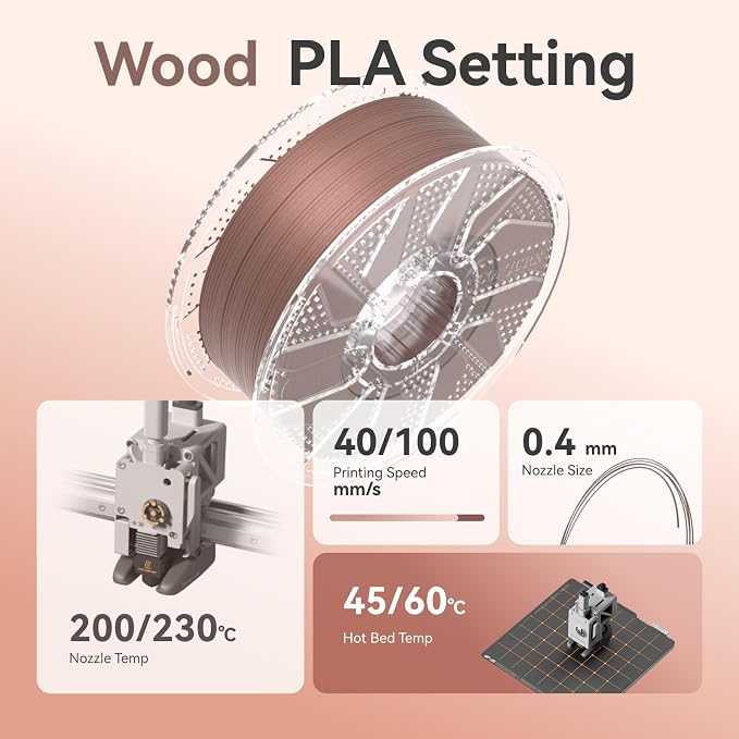 Chitu Systems Wood PLA Filament Bundle, 3D Printer PLA 1.75mm Cherry Walnut White Oak Teak with Real Wood Fiber, Using Reusable Spool Compatible with Bambu Lab Refill Filament, 4x1KG 8.8lb