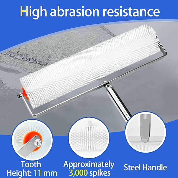 VKE Self Leveling Concrete Tools, Stainless Steel Epoxy Squeegee, Spiked Roller for Self Leveling 63 in Extension Pole, Epoxy Shoes, Epoxy Roller Easy to Clean, Rugged