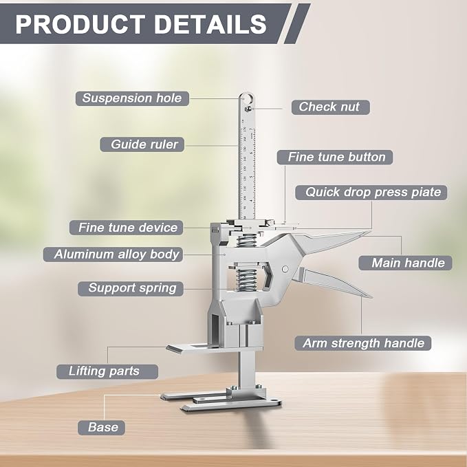 Labor Saving Arm Jack 2 Pack, 12 Inch All-Metal Hand Lifting Jack Tool, 440LBS Capacity Precise Control Slow/Fast Descent Furniture Jacks Lifter for Lifting Door Furniture, Wall Tile Positioning