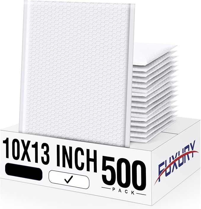 Fuxury Bubble Mailers 10x13 Inch White 500 Pack Bulk Padded Envelopes Thick Mailing Envelopes Bubble Opaque Padded Mailers Shipping Bags for Mailing Book Makeup Small Business