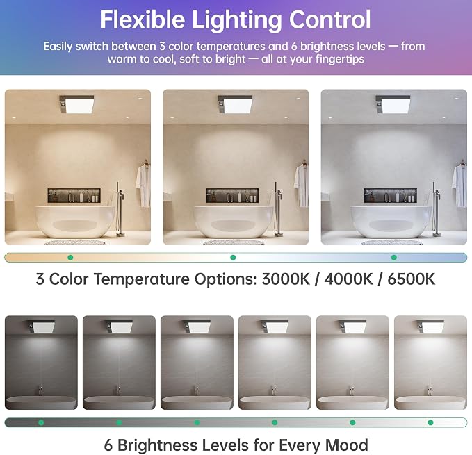VallisCo Bathroom Exhaust Fan with Light, Bluetooth Speaker, Odor & Humidity Sensors, 230 CFM Quiet Ceiling Fan with 3 Dynamic RGB Lighting, 3CCT - Remote App Control - Compatible with Alexa