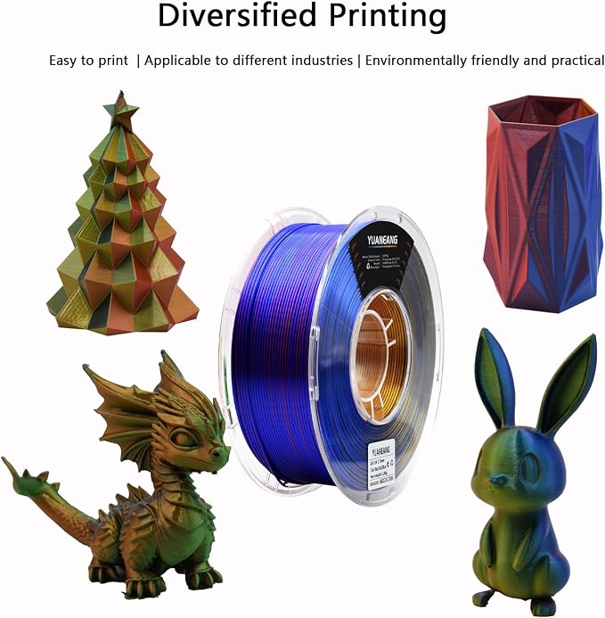 Triple-Color PLA Filament 1.75mm Red-Gold-Blue, ±0.03mm Precision, 1kg Spool (2.2 lbs), Smooth Multi-Tone Gradient PLA, Neatly Wound & Compatible with Most 3D Printers