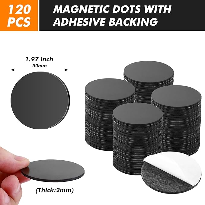 Aertiavty Round Magnets with Adhesive Backing, 480 Pcs 2" Fridge Magnets, Adhesive Magnet Dots, 80 Mil Sticky Magnets for Whiteboard, Refrigerator, Crafts, Easy Peel and Stick