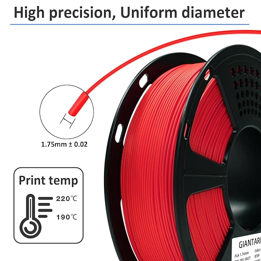 GIANTARM 3D Printer Filament, Red Pla Filament, 1Kg(2.2lbs) Spool, 1.75mm Dimension Accuracy +/- 0.03mm, 3D Printing Filament