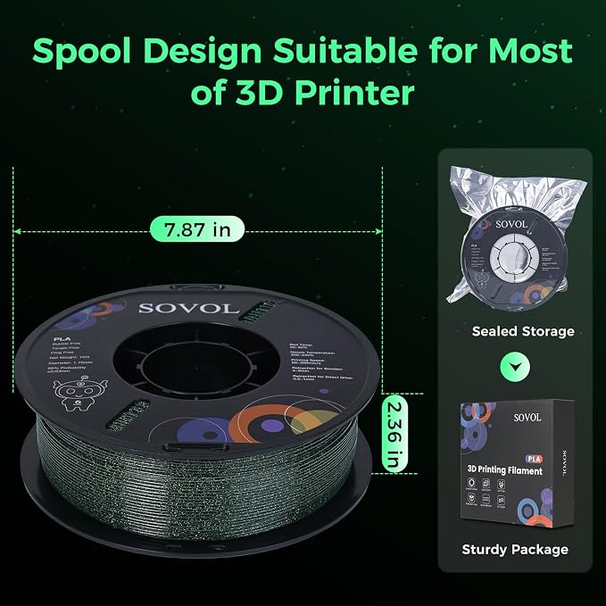 Sovol 3D Printer Luminous Filament, Glow in The Dark PLA 1kg (2.2 lbs) Spool 3D Printing Materials, Dimensional Accuracy +/- 0.03 mm, 1.75 mm, Shiny Green
