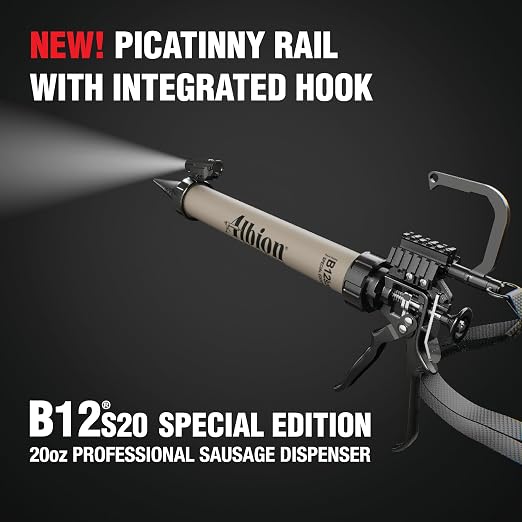Albion Engineering B12S20(SPE) B-Line Manual Sausage Caulking Gun, Special Edition with Picatinny Rail Mounts & Integrated Hook, 20 oz, 12:1 Drive