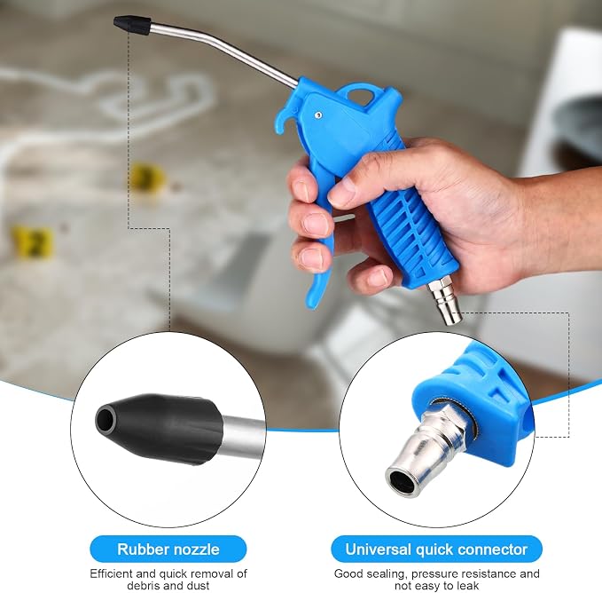 Gisafai 8 Pcs Air Nozzle Blower Gun Blue Air Blow Gun with Rubber Tip High Flow Air Blower Gun for Compressor Air Blow Tools for Home Car Garage Store Industrial Clean Detail