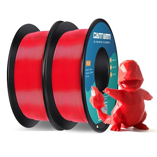 GIANTARM 3D Printer Filament,2pcs Red Pla Filament, 1Kg(2.2lbs) Spool, 1.75mm Dimension Accuracy +/- 0.03mm, 3D Printing Filament