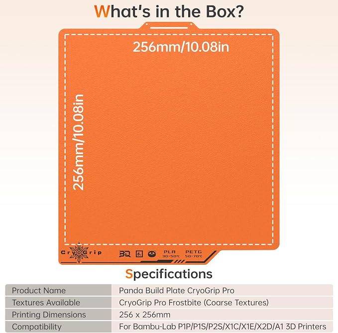 BIQU Cryogrip Pro Frostbite Matte Orange Cold Build Plate for Bambu-Lab P1S/P2S/P1P/X2D/X1C/X1E/A1 3D Printer 257x257MM Double-Sided Upgrade Room Temperature Print Removable Surface Platform