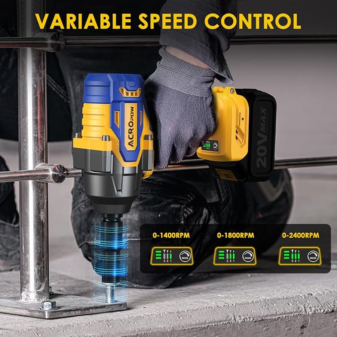 Cordless Impact Wrench for DEWALT 20V Battery | 1/2 Inch Brushless Motor High Torque Power Impact Gun, 1000 Ft-lbs(1360NM), 3-Mode Speed, LED Light(Bare Tool Only)