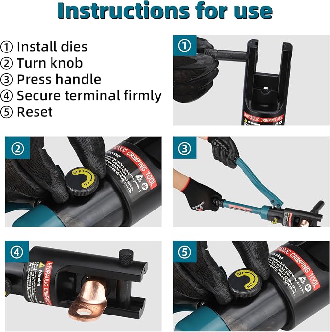 YQK-240 Hydraulic Crimping Tool 12T, Wire Crimper for Battery Cable Terminals 16-240mm²(6 AWG to 7/0 AWG)with 10PCS Hex Dies,16mm Stroke, 180°Swivel Head - Professional Electrician Crimper(Blue)