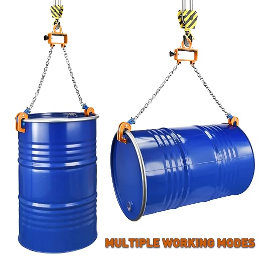 55 Gallon Drum Lift - Chain Drum Lifter - 2200 lbs Capacity - Upgraded Carbon Steel Hook with Built-in Spring Suitable for Plastic and Metal Drums - This Product is Protected by a US Patent.