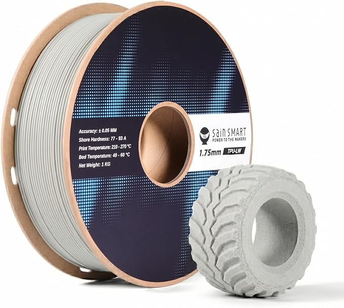 SainSmart Flex TPU Air, 1.75mm Lightweight Foaming TPU Filament, 1kg, Adjustable Hardness 77A–93A, High Resilience & Matte Finish, Easy Printing & No Clogging, for Wearables, Sports Gear, Grey