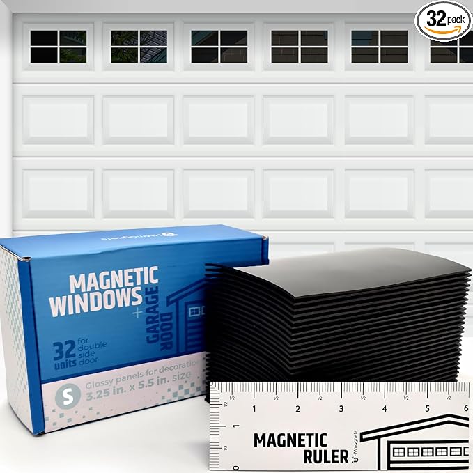 Strong & Glossy Magnetic Garage Door Windows (Size Small) - Looks Like Real Window Panels/Faux Panes - Easy to Align & Will Never Fall (Upgraded Magnets) | Fits 2 Car Garage | 32pcs 3.25"X5.5"