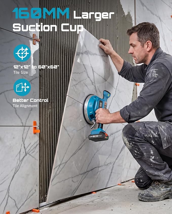 SEESII Tile Vibration Tool 160mm: Vibration Leveling Machine 10-Hours Long Lasting, Tile Vibrator With 12 Speeds For Laying Floor Wall Larger Tiles(6"X6" - 60"X60"), Tile Installers DIYer (KP-160B)