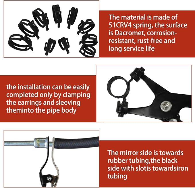 42Pcs 24-46mm Spring Hose Clamps With Swivel Flat Hose Clamp Plier Hose Removal Pliers Assortment kits -10 Large Sizes Fuel Line Clamps Made of Chrome Vanadium Steel