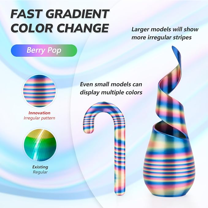 AMOLEN Silk 3D Printer Filament PLA Bundle, Shiny Multicolor Rainbow Filament Pack, Fast Color Change PLA 1.75mm 3D Printing Filament for Most FDM 3D Printer, 200g X 4 Spools