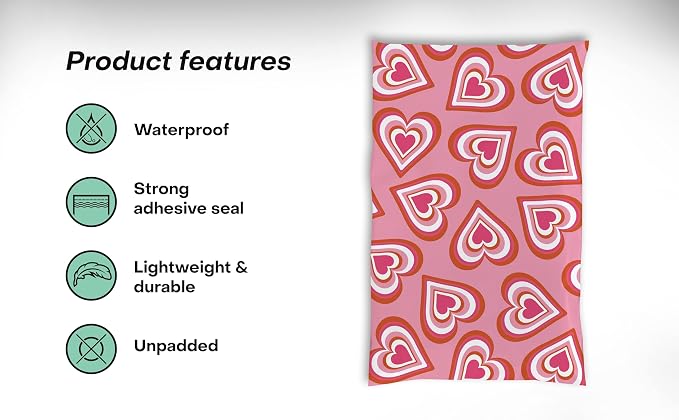 6x9 Poly Mailers – Cute Hearts – Waterproof, Tear-Resistant Shipping Bags with Adhesive Seal – 100 Pack – Package Mint