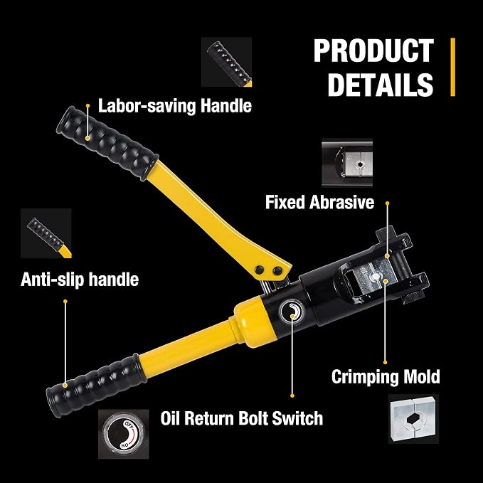 12T Hydraulic Crimping Tool 8AWG-250MCM Cable Crimping Tool 0.55 inch Stroke Hydraulic Lug Crimper Electrical Terminal Crimper with 8 Pairs of Die Sets, YQK-120