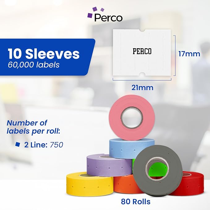 Custom Price and Date Labels - 60,000 Price Marking Labels for Perco Pro 2 Line Guns - Choose Color, Font and Imprint - 80 Rolls, 10 Sleeves - Made in USA