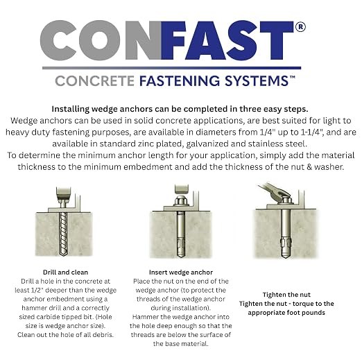 CONFAST 1/2" x 8-1/2" Wedge Anchor Zinc Plated (Box of 25)