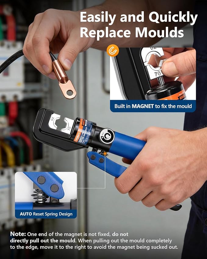 Hydraulic Wire Battery Cable Lug Terminal Crimper - 9 Dies for 12 AWG to 2/0 Electrical Terminal Cables Crimping Tool Kit