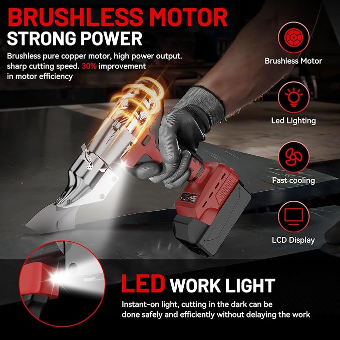 Cordless Sheet Metal Cutter Compatible with Milwaukee 18V Battery, Electric Metal Shears with 360° Rotating Head, Torque 221 Ft-Lbs, Brushless Scissors for Stainless Steel, Metal, Iron (Tool Only)