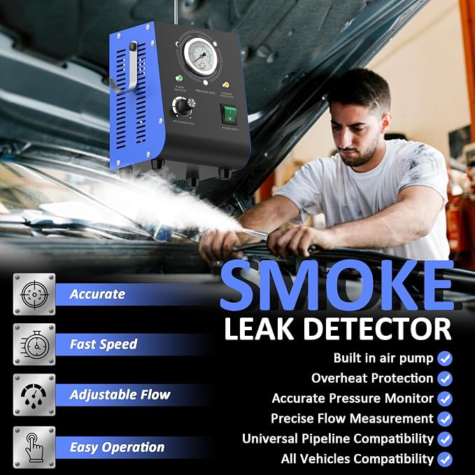 Automotive Smoke Machine Leak Detector Built in Air Pump, EVAP Automotive Smoke Tester with Adjustable Pressure Gauge for Vacuum Leaks, Smoke Tester Automotive for DC 12V Vehicle Pipe Systems