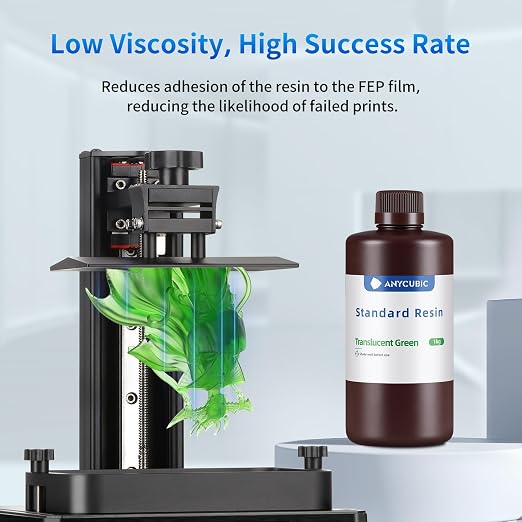 ANYCUBIC 3D Printer Resin, 405nm SLA UV-Curing Resin with High Precision and Quick Curing & Excellent Fluidity for LCD 3D Printing (Clear Green, 1kg)