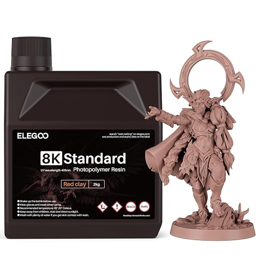ELEGOO 8K Standard Resin, 405nm Rapid UV-Curing 3D Printer Resin, Higher Precision, Lower Shrinkage 3D Photopolymer Resin for 8K/12K/14K 3D Printer and LCD/MSLA/DLP 3D Printing, Red Clay 2000G