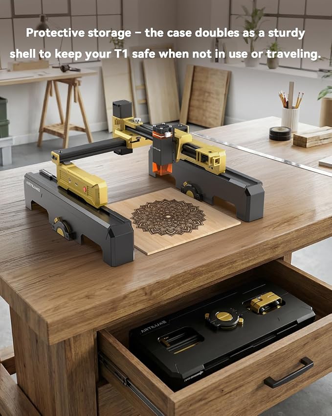 Artilume Laser Engraver Portable Cutter Machine APP-Control Riser & Protective Casing for Small Business 200x150mm Working Area for Wood Leather Acrylic Coated Metal–DIY & Crafting T1-3W