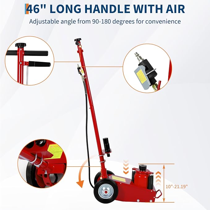35 Ton Air Hydraulic Floor Jack, 77,000 LBS Capacity Heavy Duty Truck Jack for Trucks & Tractors, Low Profile 10 Inch, Dual Power Air/Manual Hydraulic, 4 Adapters & Adjustable Handle