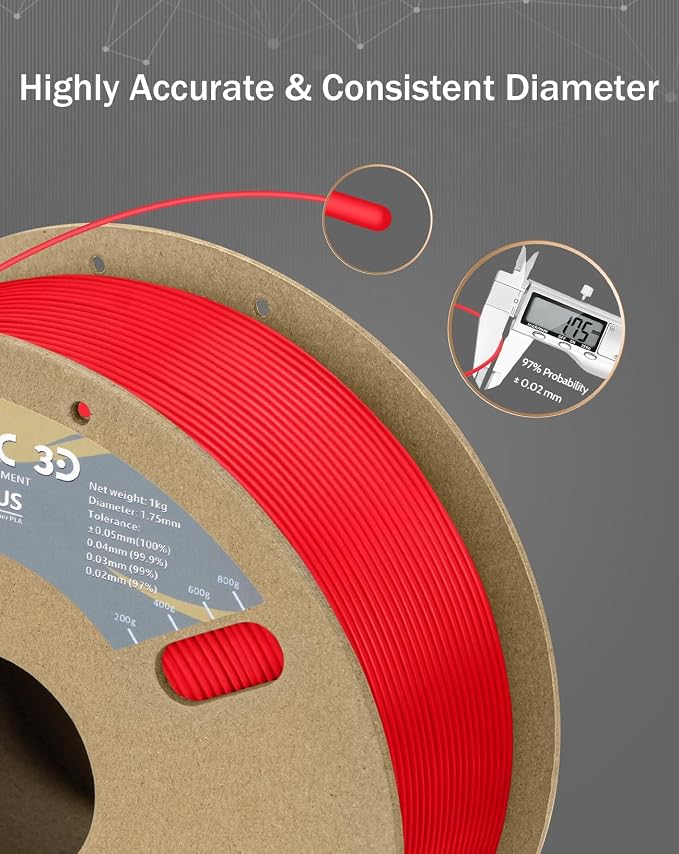 DURAMIC 3D PLA+ Printer Filament 1.75mm PLA Plus Neatly 2Kg Spool(2.2lbs) | PLA Pro Tougher and Stronger, Dimensional Accuracy Probability +/- 0.02mm Rouge red