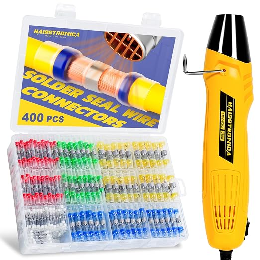 haisstronica 400 PCS Solder Seal Wire Connectors with Mini Heat Gun Kit, Waterproof Heat Shrink Wire Connectors, 10-26 AWG Solder Stick Wire Connectors for Automotive, Marine & Wiring Repair