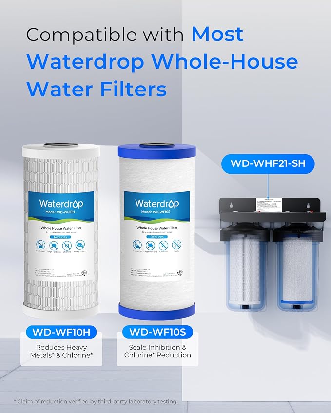 Waterdrop WF10SH Whole House Water Filter, Compatible with WHF21-SH, GE® FXHTC, GXWH40L, iSpring, Culligan® RFC-BBSA, Whirlpool®, Any 10" x 4.5" System, Heavy Metal and Anti-Scale Sediment Filter