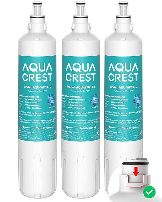 AQUA CREST F-2000 Water Filter, Replacement for InSinkErator® F-1000 Water Filter, F-2000, AquaPure AP Easy C-Complete, Reduces Chlorine, Bad Taste & Odor, NSF/ANSI 42 Certified, 3 Pack