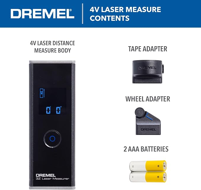 Dremel 3-in-1 Digital Measurement Tool - Includes Laser Measure, Tape Measure Attachment, Wheel Adapter Attachment - Dremel HSLM-01