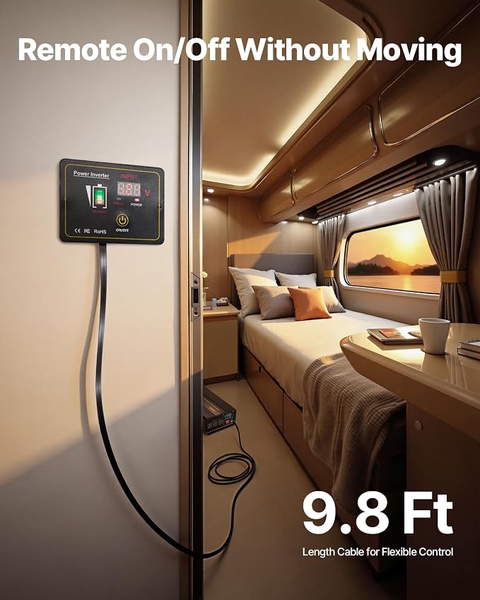 VEVOR 2500W Pure Sine Wave Inverter, 12V DC to 120V AC Car Inverter, 3 AC Outlets, USB Port, LCD Display, Remote Controller, Black, for RV Truck Car Solar System Travel Camping