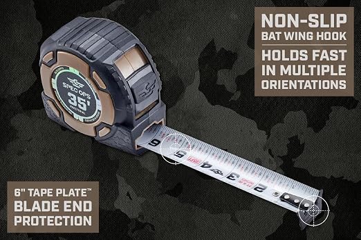Spec Ops Tools 35-Foot Elite Series Tape Measure, 1 1/4" Double-Sided Blade, Includes Fractional Markings, 12 Feet of Stand Out, Military-Grade Composite Case, 3% Donated to Veterans