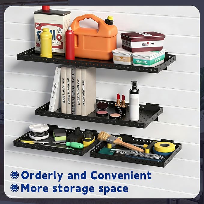Heavy Duty Slatwall Shelf 24x12Inch, Steel Slatwall Accessories Storage Rack for Garage, Retail, Workshop (4, 24x12Inch)