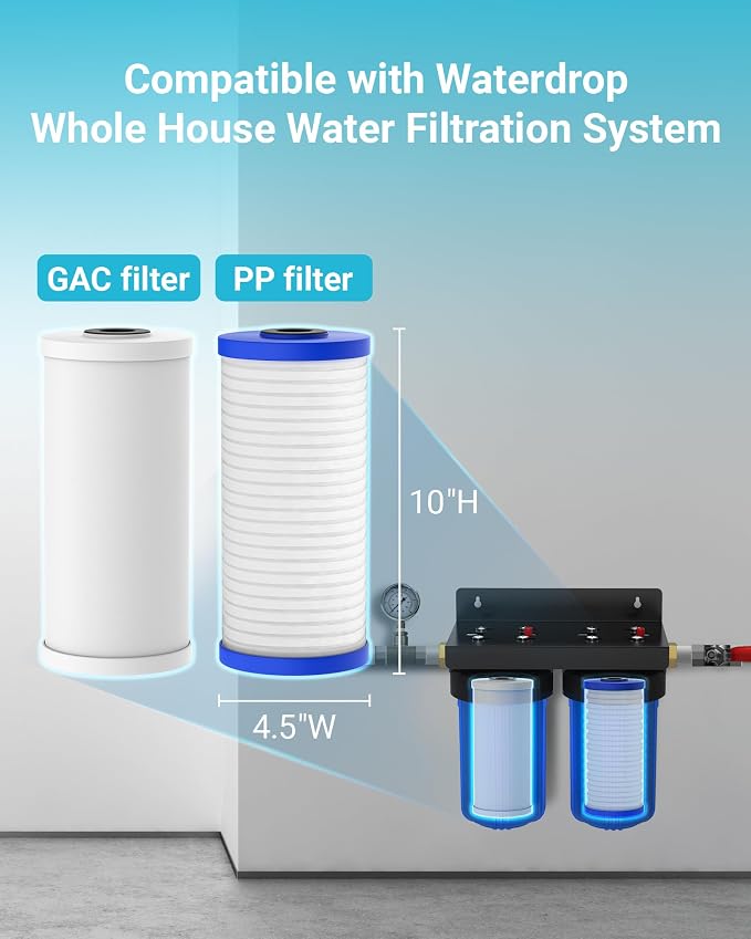 AQUA CREST WF10PG Whole House Water Filter, Compatible with WHF21-PG, GE® FXHTC, GXWH40L, 3M® Aqua-Pure AP810, Culligan® RFC-BBSA, Any 10" x 4.5" System, Reduces Sediment, Chlorine, Taste, Odor