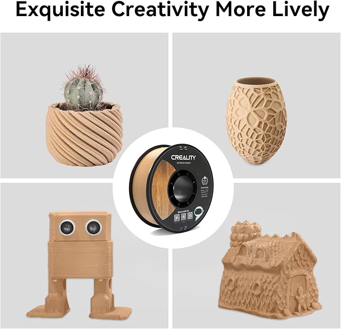 Creality Wood Filament PLA, Dark Brown PLA Filament 1.75mm, Dimensional Accuracy +/- 0.03mm, Warp-Free and Clog-Free, 1KG Spool (2.2 lbs), Fit for 99% 3D Printers