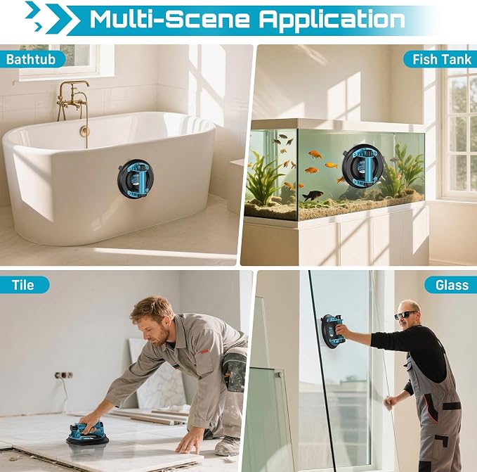 SEESII Electric Caulking Gun & Tile Suction Cup Combo – Cordless Caulk Gun with 1x 2000mAh Batteries + 200 kg Heavy-Duty Glass Suction Cup Lifter for DIY, Home Improvement & Construction