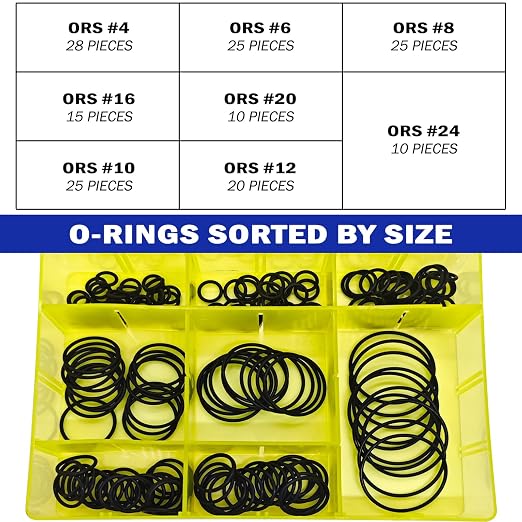 158 PCS 8 Sizes Hydraulic O-Ring Kit FACE ORFS Fittings, SAE Buna-N 90 Durometer