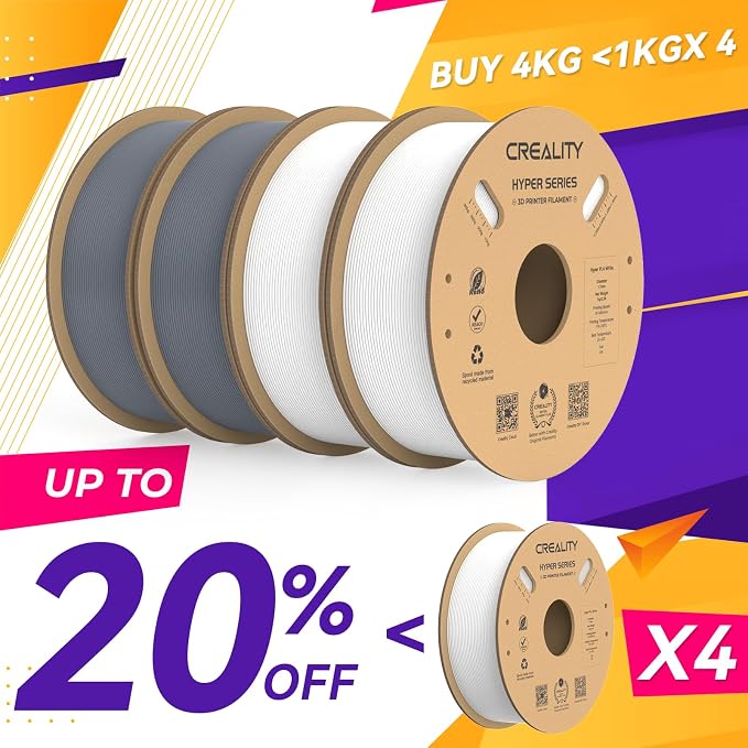 Creality Hyper PLA Filament 1.75mm, 30-600mm/s High Speed 3D Printer Filament, Dimensional Accuracy +/-0.02mm, Fit Most FDM 3D Printers, 4 Pack 1kg Spool(2.2lbs), White & Grey